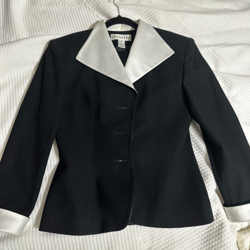 Vintage Christian Dior Black/White Blazer/Skirt  Womens Size 6
